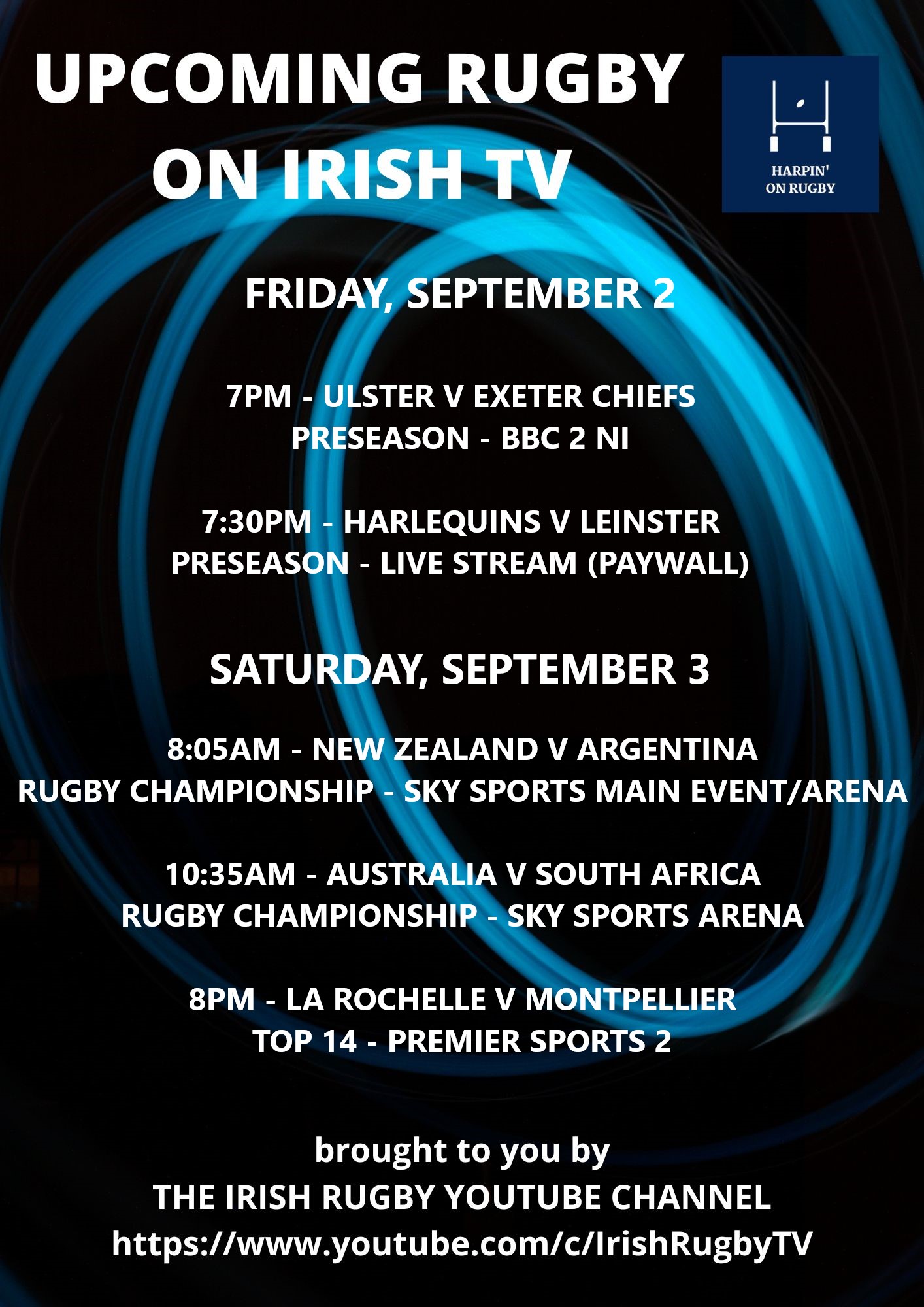 Rugby on TV Sep 1-2
