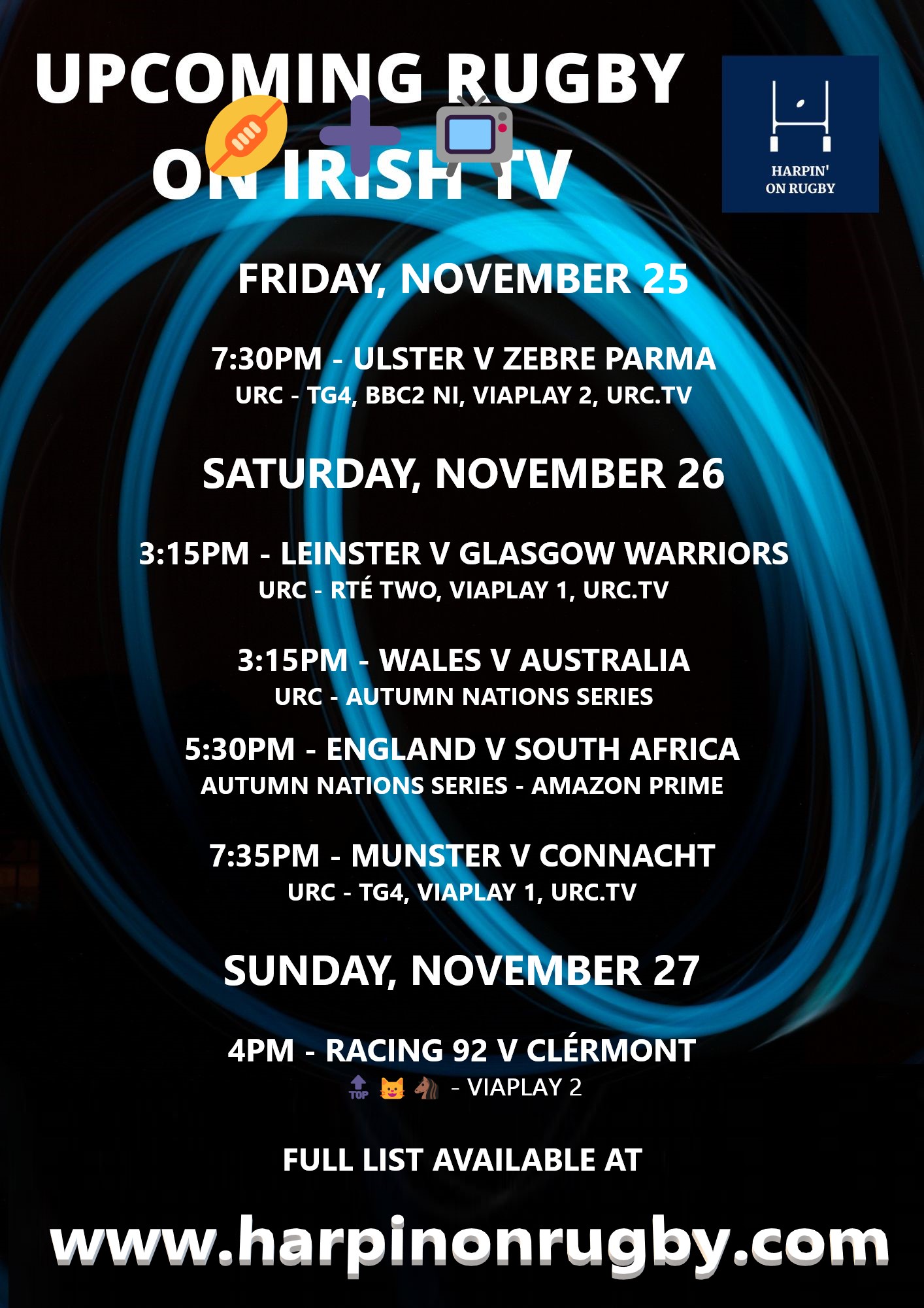 Rugby on TV Nov 25-28