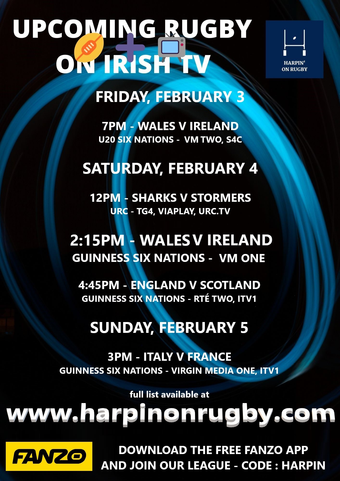 Rugby on TV Feb 2-6