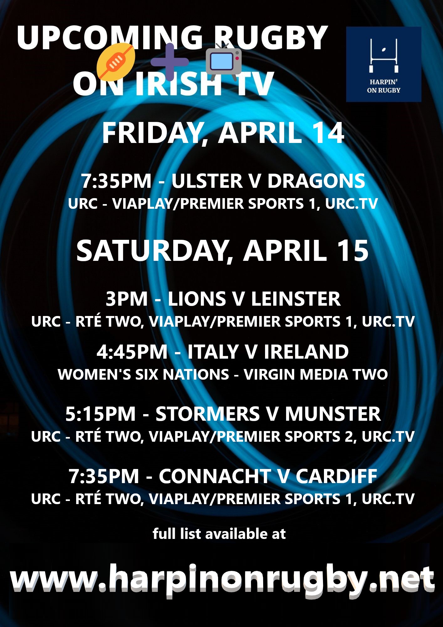Rugby on TV Apr 13-17