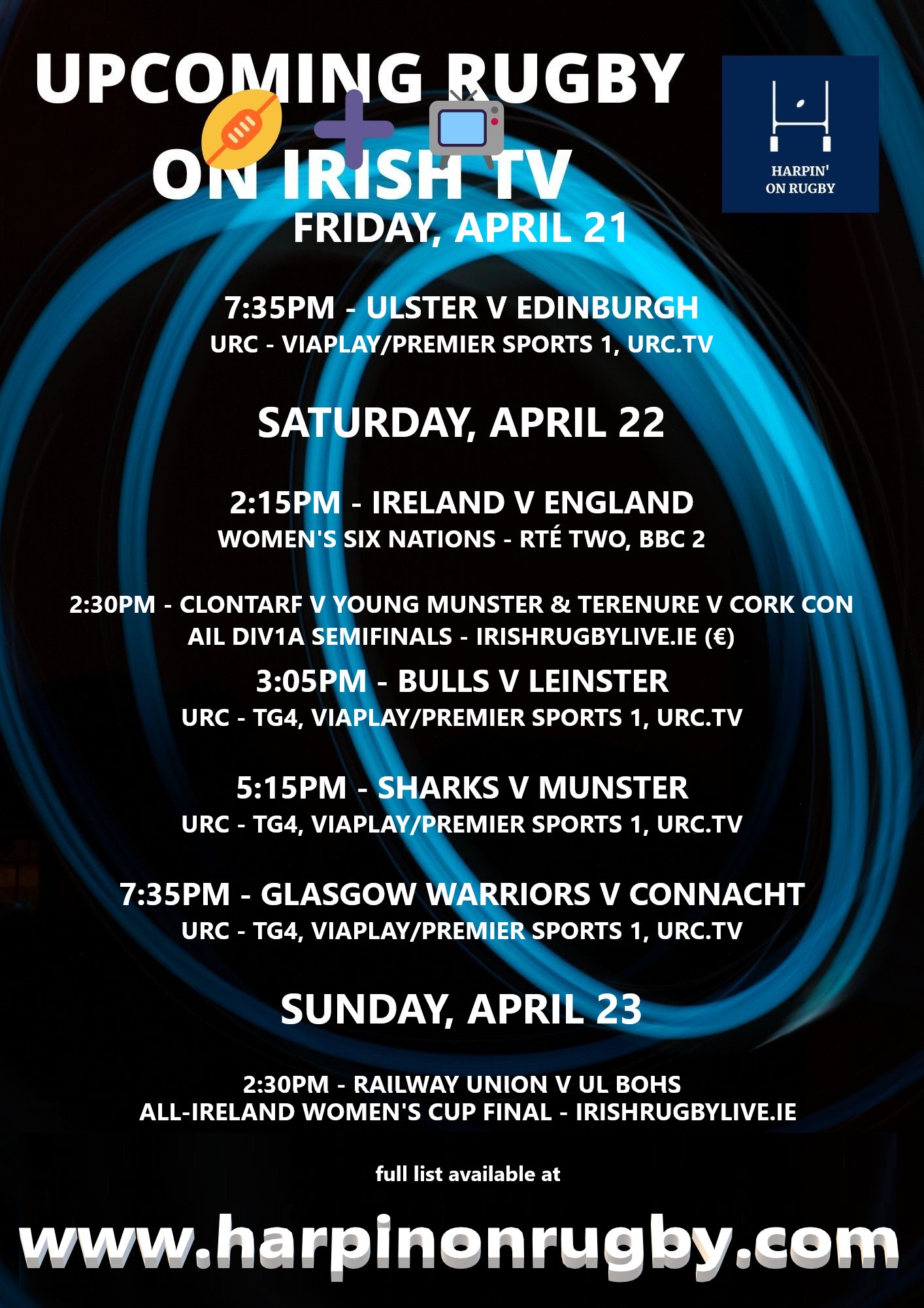 Rugby on TV April 21-24