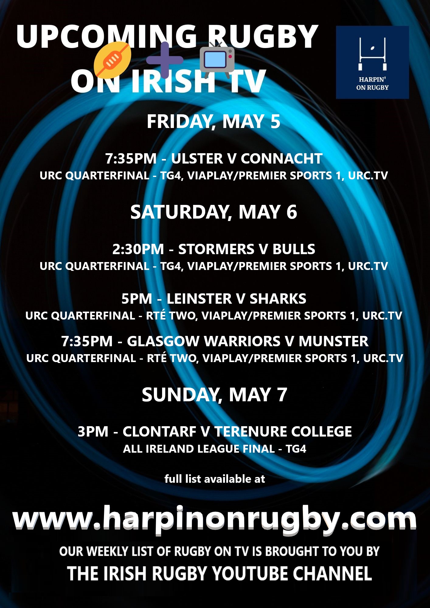 Rugby on TV May 4-8