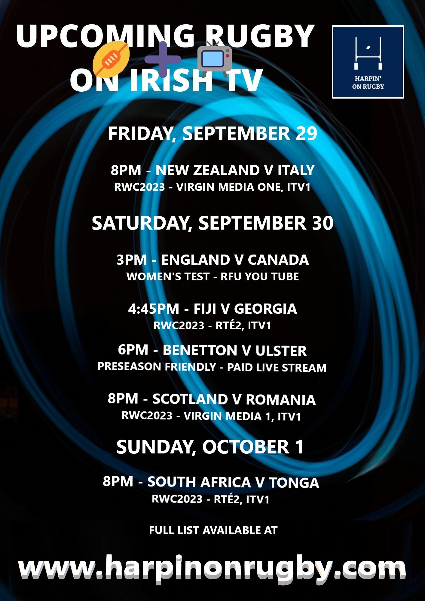 Rugby on TV Sep 29-Oct 5