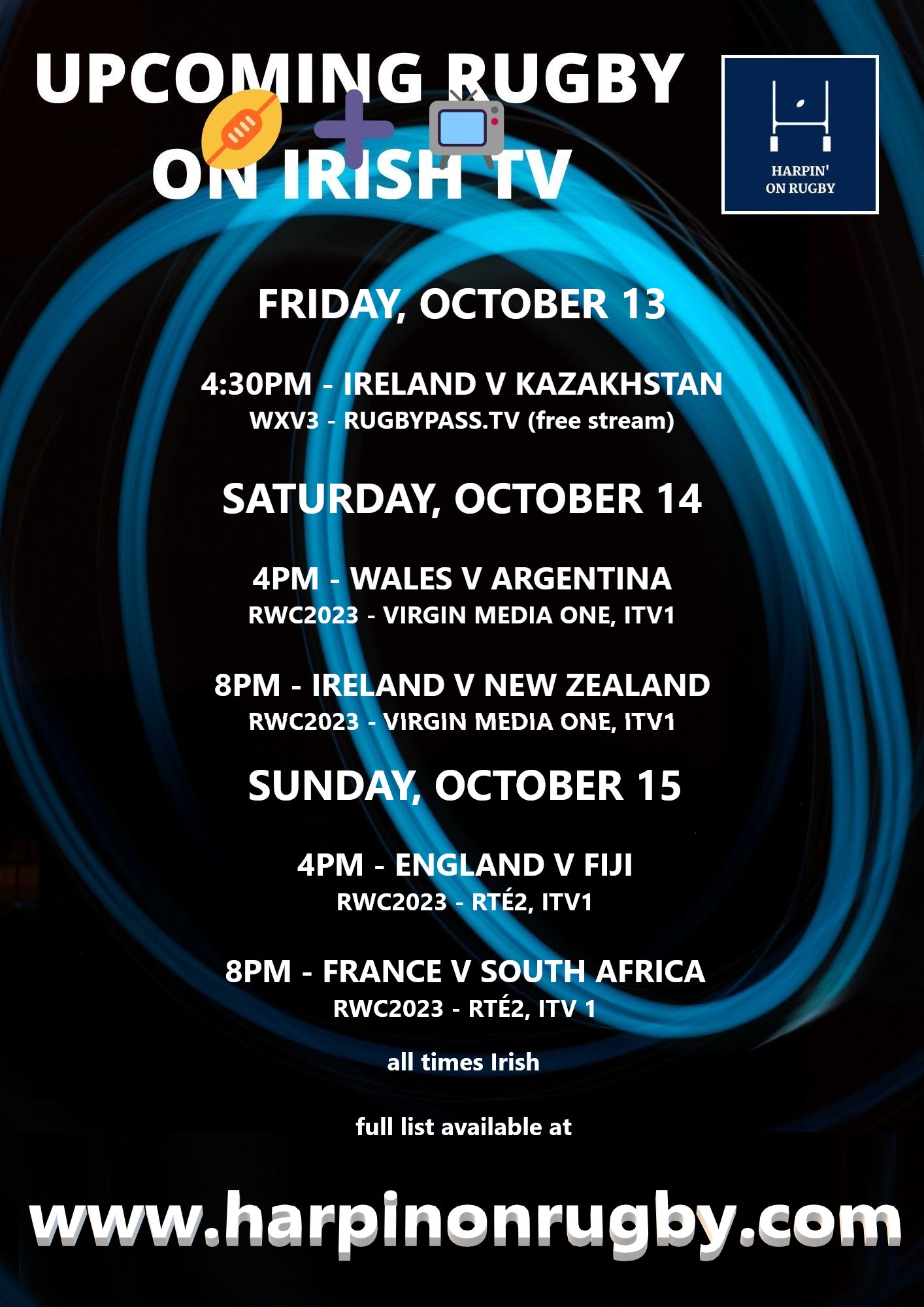 Rugby on TV Oct 13-15